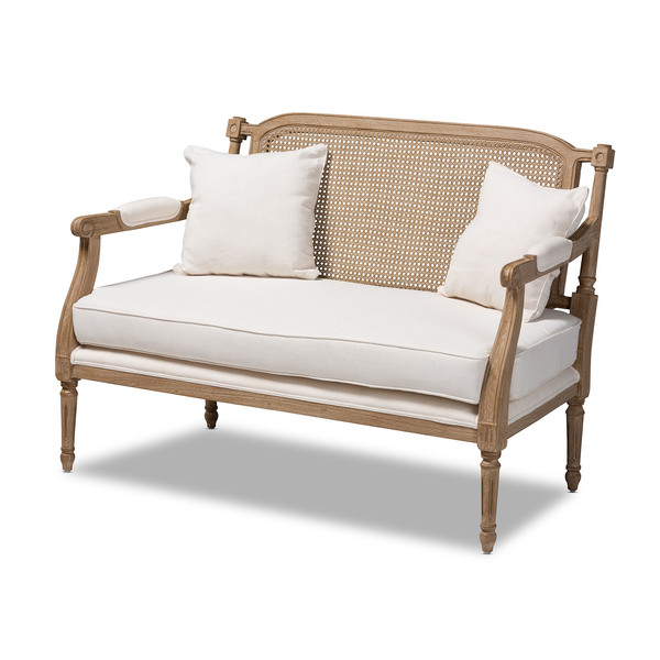 Baxton Studio Clemence Ivory Upholstered Whitewashed Wood Armchair 158-8853